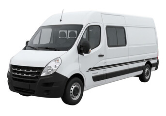 A white van with black trim is shown on a white background isolated on transparent background