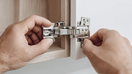 Secure cabinet installation with hands adjusting hinges for precision fit