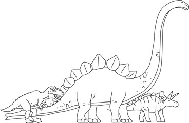 Stegosaurus and Sauropod Dinosaur Coloring Page Outline Vector Illustration for Kids © Sakib8771