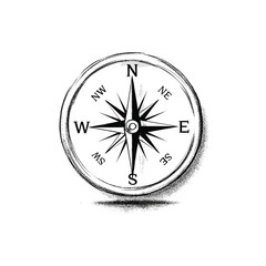 Vintage compass illustration with hand-drawn sketch style and directional points
