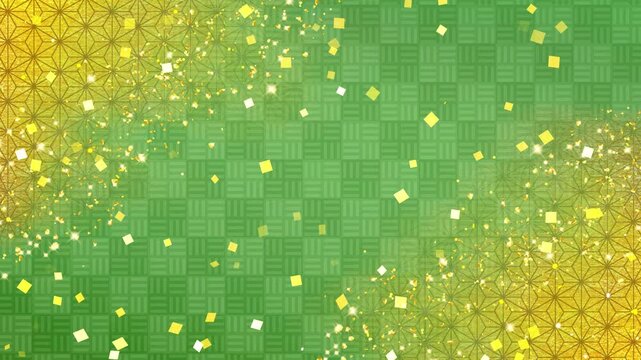和柄　ループ動画　和　市松模様　麻の葉　文様　枠　和風　豪華　高級感　おしゃれ　和モダン　シンプル　年賀　正月　Japanese pattern.Green and glittering gold.Celebration background.Loop video.