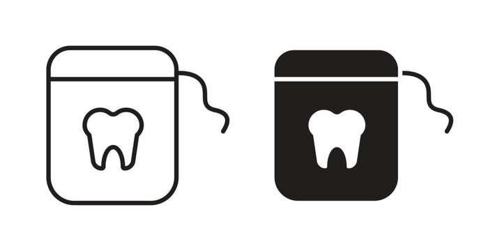 Dental floss icon in a simple, black and white style.
