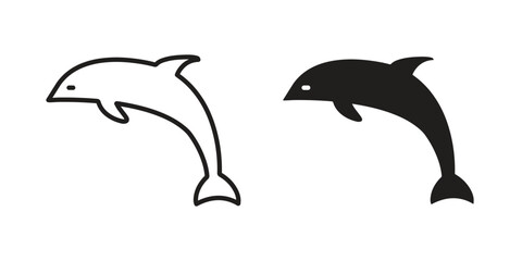 Obraz premium Dolphin icon in a simple, black and white style.