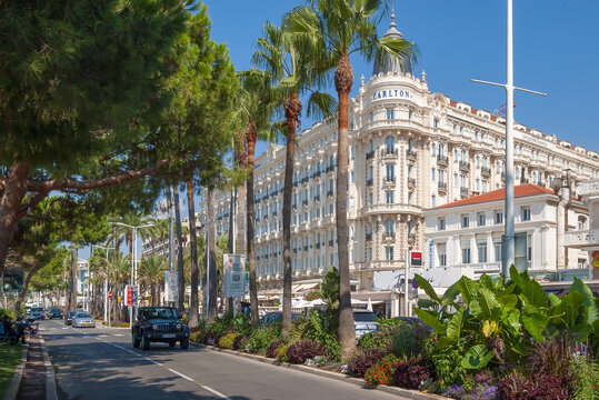 The Iconic Carlton Hotel on Boulevard de la Croisette, Cannes, France.
