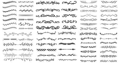 Hand drawn decorative divider elements. Border flourish collection.