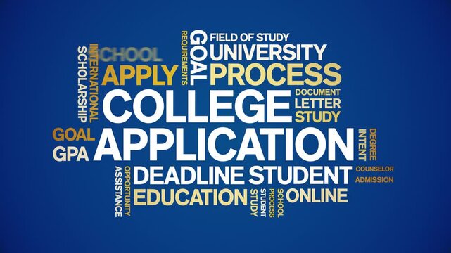 College Application animated word cloud-text design animation tag kinetic typography seamless loop.