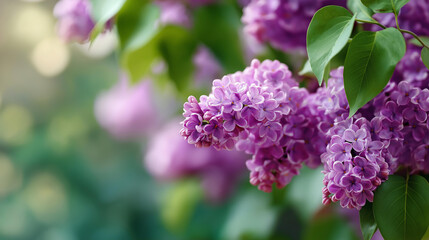 Obraz premium Blooming lilacs wallpapers with spring flowers, purple floral display, seasonal botanical background, nature beauty showcase, defocused garden setting, with copy space