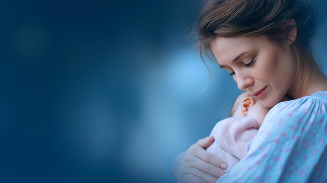 Photorealistic banner depicting emotional journey of mother recovering from postpartum depression, mental health recovery and support representation, maternal wellness display, def