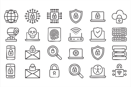 Professional cybersecurity icon pack for cloud systems and online safety design