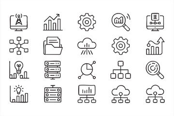 Fototapeta premium Editable network and data icons for business intelligence and technology platforms