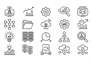 Fototapeta premium Modern analytics outline symbols for enterprise dashboards and cloud platforms