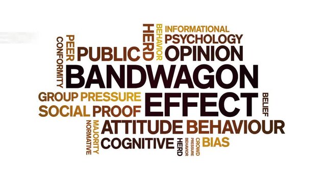 Bandwagon Effect animated word cloud-text design animation tag kinetic typography seamless loop.