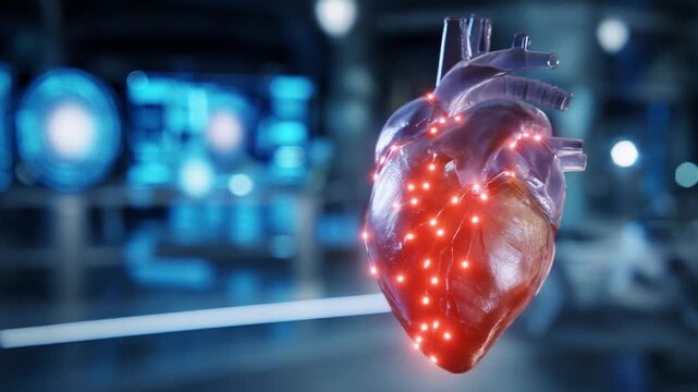 A stunningly detailed and animated representation of a human heart showcasing intricate structures and glowing elements, emphasizing its biological significance 