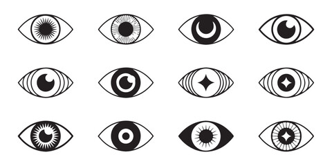Mystical eye symbols collection vector graphic with moon and star elements