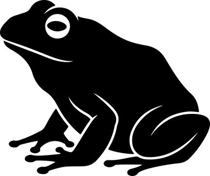 Elegant black silhouette of a common frog, a minimalist graphic representation of an amphibian, ideal for nature-themed designs and educational materials
