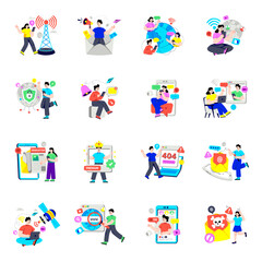 Naklejka premium Set of Network and Communication Flat Illustrations 