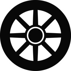 Obraz premium Black wheel with eight spokes and white outlines on a white background circle radial