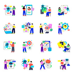 Fototapeta premium Set of Artificial Intelligence Flat Illustrations 