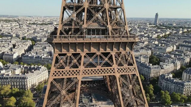 View from the top of the Eiffel Tower in Paris high above the city on a clear day