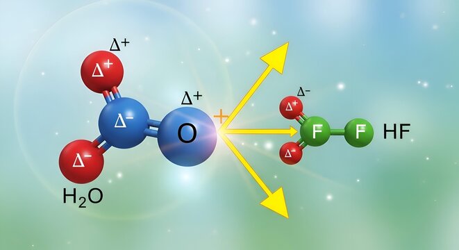 Molecular interaction between water and hydrogen fluoride.