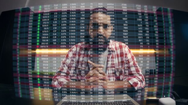 Man receiving message about token loss on holographic screen, bankruptcy concept