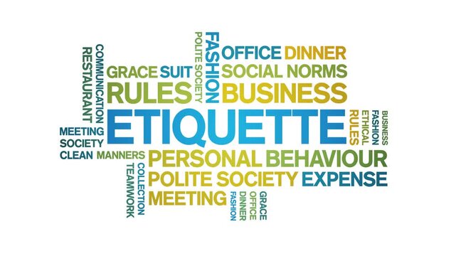 Etiquette animated word cloud-text design animation tag kinetic typography seamless loop.