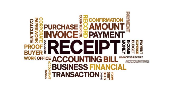 Receipt animated word cloud-text design animation tag kinetic typography seamless loop.