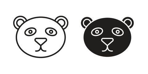 Naklejka premium Panda bear icon in a simple, black and white style.