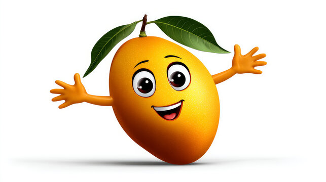 Mango with a cheerful face 3d character, transparent backgroun