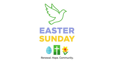 Obraz premium Easter sunday illustration with dove egg cross and flower symbols on white background representing renewal hope and community in vibrant colors