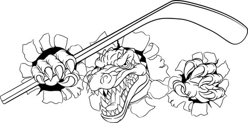 A crocodile, dinosaur or alligator lizard hockey sports mascot © Christos Georghiou