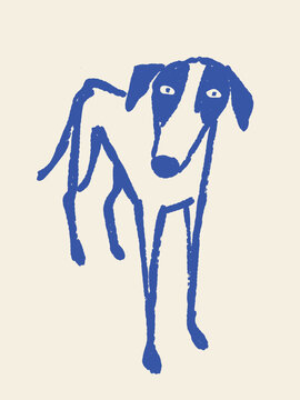Naive greyhound dog standing doodle vector illustration