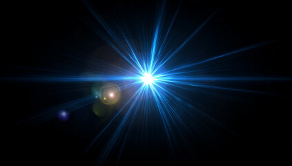 Fototapeta premium blue glowing lens flare light effect on a black background, vector illustration, high-definition, no blur.