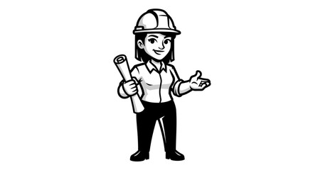 Fototapeta premium Female Engineer Cartoon Character Holding Wrench.