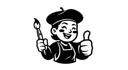 Cartoon Artist Painting with Paintbrush.