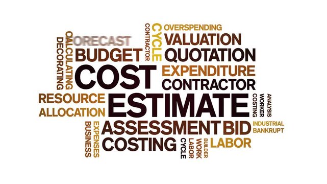 Cost Estimate animated word cloud-text design animation tag kinetic typography seamless loop.