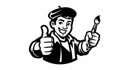 Painter Giving Thumbs Up with Brush.