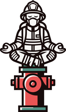 Firefighter Meditating in Lotus Pose atop a Red Fire Hydrant