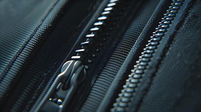 Close-up of black jacket zipper being zipped up.