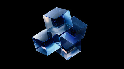 Blue transparent cubes on black background