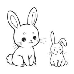 Obraz premium Cute cartoon rabbit vector line art