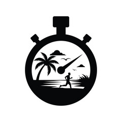 Vector icon of stopwatch with tropical vacation scene Vector