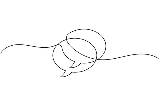 Two speech bubbles continuous one line drawing  with white background