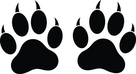 Fototapeta premium Animal, paw, print, silhouette, tiger, lion, bear, cat, dog, wildlife, track, footprint, claw, predator, hunting, vector, illustration, graphic, flavector, art