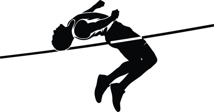Athlete mid air performing a pole vault dynamic action pose silhouette