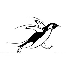 Fototapeta premium Black and white vector silhouette of a running penguin
