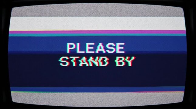 There is a technical issue on the TV screen with the message "please wait." Ideal for IT-related presentations