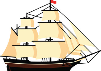 Vintage Sailing Ship Illustration – Classic Tall Ship with Sails, Nautical Vector Art for Maritime Design © Taslima