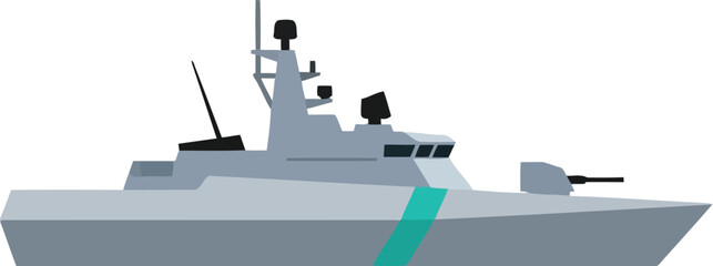 Modern Military Patrol Ship Vector Illustration – Naval Warship, Coast Guard Vessel, Flat Design © Taslima