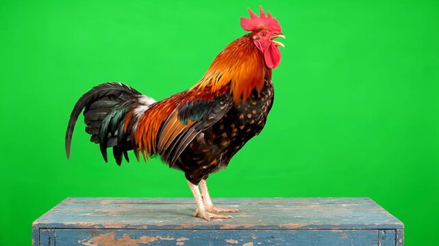 A rooster standing on a box.